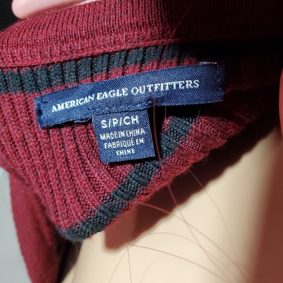 AE Burgandy Striped Open Shoulder Sweater Long Sleeve - Picture 4 of 4